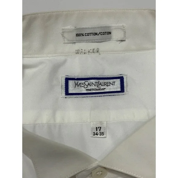 Yves Saint Laurent White Vtg French Cuff Formal Dress Shirt Mens 17 34-35 Logo